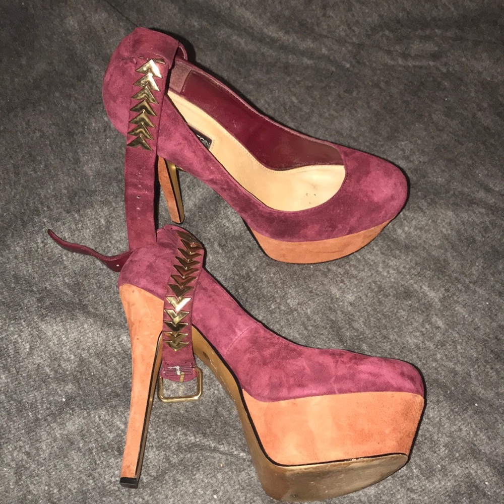 Burgundy and Orange Platform Heels